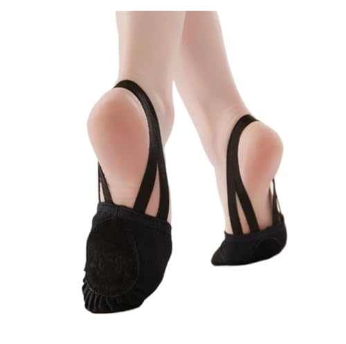 Tanzschuhe Damen Rhythmische Gymnastik Halbsohle Ballett Tanzschuh Wendeschuhe mit Gummizugstreifen Halbschuhe(Black,Women_38-39) von ZRHWSPD
