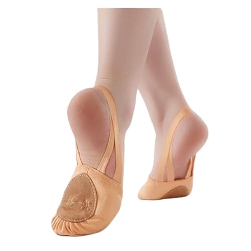 Tanzschuhe Damen Rhythmische Gymnastik Halbsohle Ballett Tanzschuh Wendeschuhe mit Gummizugstreifen Halbschuhe(Caramel,Women_34-35) von ZRHWSPD