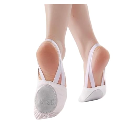 Tanzschuhe Damen Rhythmische Gymnastik Halbsohle Ballett Tanzschuh Wendeschuhe mit Gummizugstreifen Halbschuhe(White,Women_30-31) von ZRHWSPD