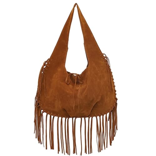 ZRHWSPD Kleine Handtasche Mit Quaste Damen-Umhängetasche mit Quaste und großem Fassungsvermögen(Brown) von ZRHWSPD