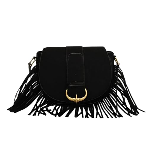 ZRHWSPD Kleine Handtasche Mit Quaste Damen Umhängetaschen mit Quasten, Schultertaschen(Black) von ZRHWSPD