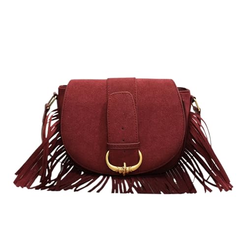 ZRHWSPD Kleine Handtasche Mit Quaste Damen Umhängetaschen mit Quasten, Schultertaschen(Red) von ZRHWSPD