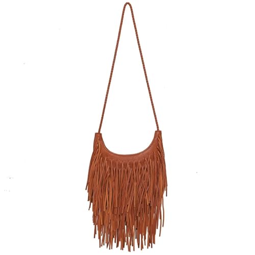 ZRHWSPD Kleine Handtasche Mit Quaste Damen Vintage Umhängetasche Verstellbarer Schultergurt Quaste(Brown) von ZRHWSPD