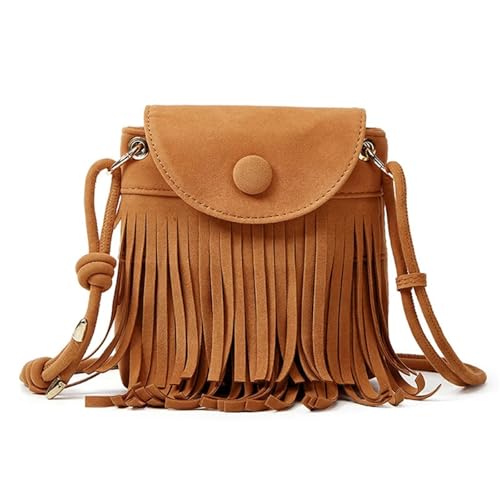 ZRHWSPD Kleine Handtasche Mit Quaste Mini Quaste Damen Tasche Vintage Umhängetasche(Brown) von ZRHWSPD