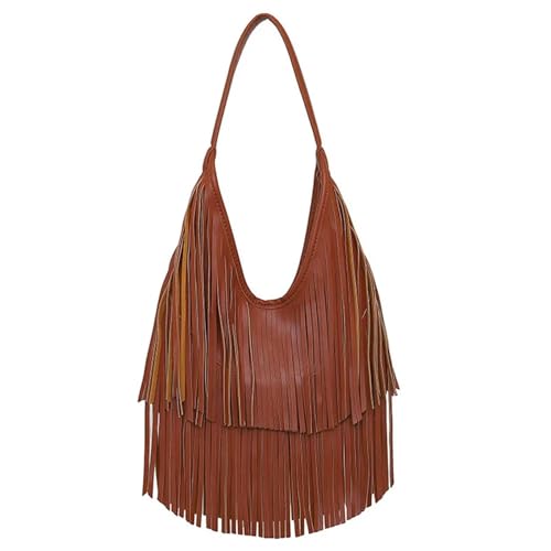 ZRHWSPD Kleine Handtasche Mit Quaste Quaste Crescent Handtasche, Mädchen Unterarm Schultertasche(Brown) von ZRHWSPD