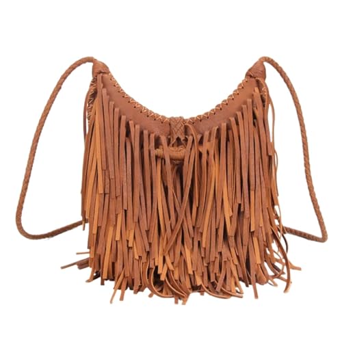 ZRHWSPD Kleine Handtasche Mit Quaste Quaste Damen Umhängetasche Vintage Handgewebte Handtasche(Brown) von ZRHWSPD