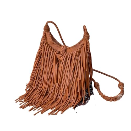 ZRHWSPD Kleine Handtasche Mit Quaste Quaste Damen Umhängetasche Vintage Leder Schultertasche(Brown) von ZRHWSPD