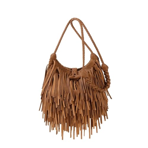 ZRHWSPD Kleine Handtasche Mit Quaste Quaste Damen Umhängetasche Weiches Leder Schultertasche(Brown) von ZRHWSPD
