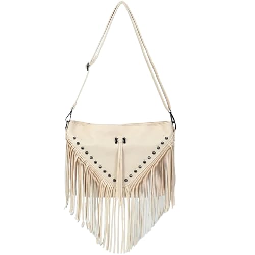 ZRHWSPD Kleine Handtasche Mit Quaste Quastentaschen Schulter- und Umhängetaschen(WHITE) von ZRHWSPD