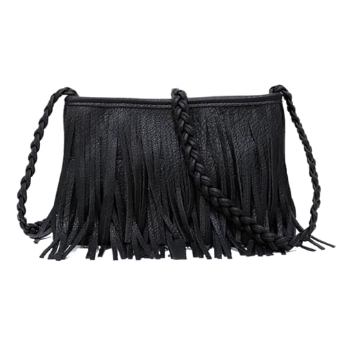 ZRHWSPD Kleine Handtasche Mit Quaste Retro Umhängetasche Lässige Quasten-Umhängetasche(Black) von ZRHWSPD