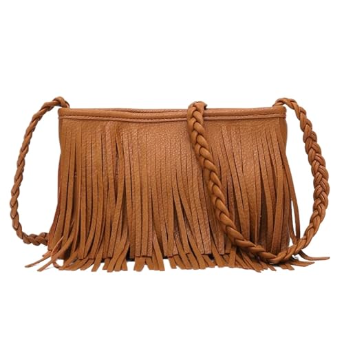 ZRHWSPD Kleine Handtasche Mit Quaste Retro Umhängetasche Lässige Quasten-Umhängetasche(Brown) von ZRHWSPD