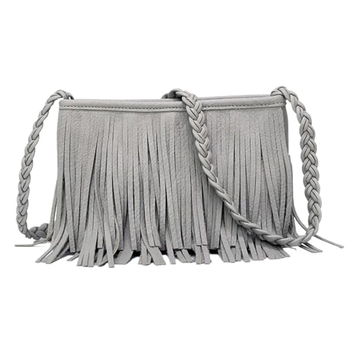 ZRHWSPD Kleine Handtasche Mit Quaste Retro Umhängetasche Lässige Quasten-Umhängetasche(GRAY) von ZRHWSPD