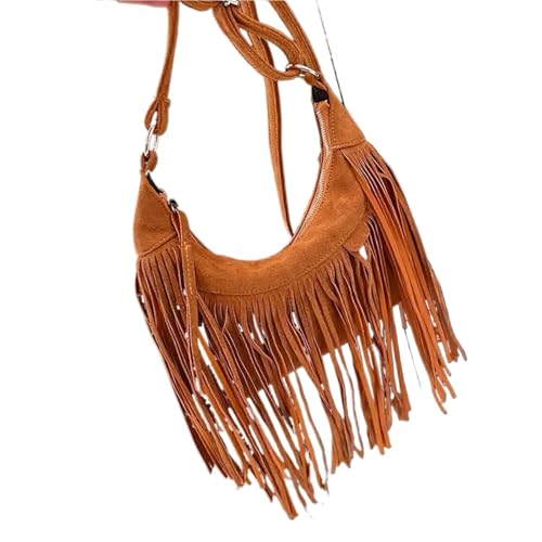 ZRHWSPD Kleine Handtasche Mit Quaste Umhängetasche mit Quaste, Vintage-Handtasche(Brown) von ZRHWSPD