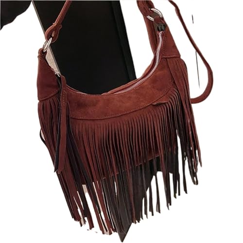 ZRHWSPD Kleine Handtasche Mit Quaste Umhängetasche mit Quaste, Vintage-Handtasche(Coffee) von ZRHWSPD