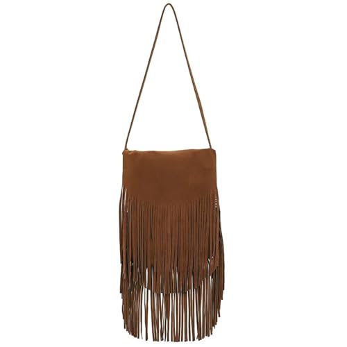 ZRHWSPD Kleine Handtasche Mit Quaste Vintage Quaste Damen Schulter Umhängetasche(Brown) von ZRHWSPD