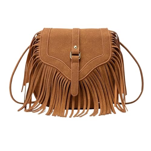 ZRHWSPD Kleine Handtasche Mit Quaste Vintage Quaste Umhängetasche Damen Hobo Tasche von ZRHWSPD