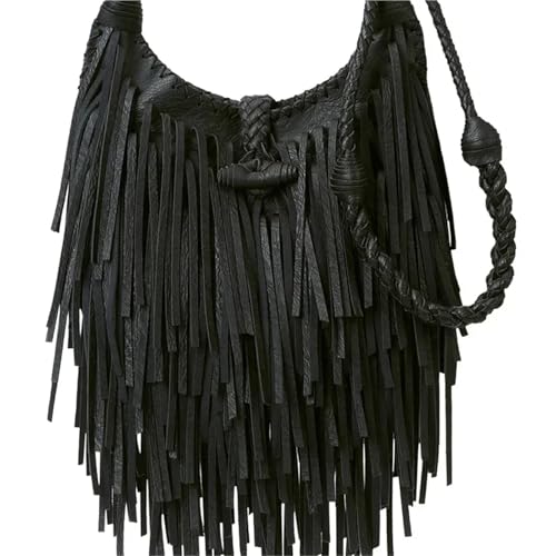 ZRHWSPD Kleine Handtasche Mit Quaste Vintage Umhängetasche Quaste Schultertasche(Black) von ZRHWSPD