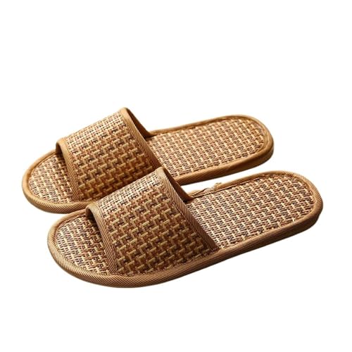 ZRHWSPD Strohpantoffeln Bamboo Rattan And Grass Lovers Straw Mat Wooden Linen Slippers(36-37(250mm)) von ZRHWSPD