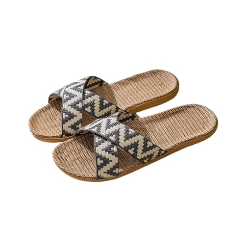 ZRHWSPD Strohpantoffeln Family Soled Grass Woven Rattan Indoor Women's Non Slip Feet(Dark Grey,35-36) von ZRHWSPD