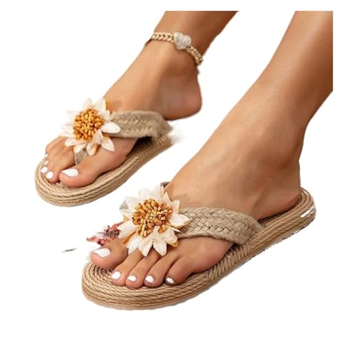 ZRHWSPD Strohpantoffeln Flat Woman Rope Beach Flip Flops Lightweight Non Slip Slides Shoe(42) von ZRHWSPD