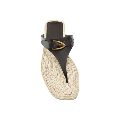 ZRHWSPD Strohpantoffeln Flip Flops Women's Flat Straw Fisherman Metal Buckle Casual Sandals(42) von ZRHWSPD