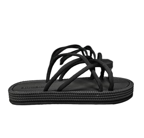 ZRHWSPD Strohpantoffeln Flip Flops Woven Rope Slippers Non Slip Resistant Casual Versatile Sandals(Black,39) von ZRHWSPD