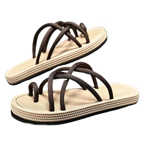 ZRHWSPD Strohpantoffeln Flip Flops Woven Rope Slippers Non Slip Resistant Casual Versatile Sandals(Brown,41) von ZRHWSPD