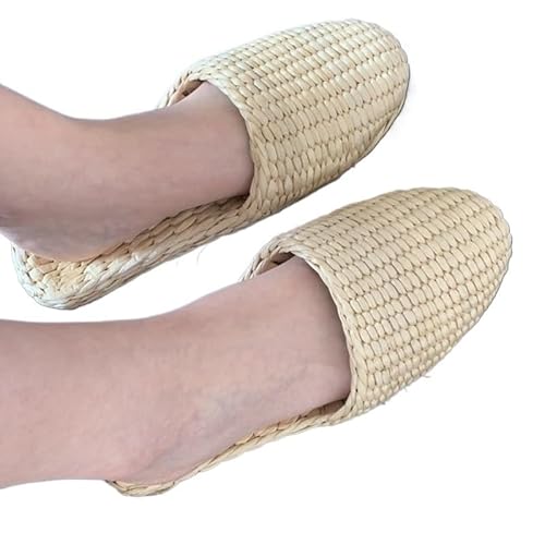 ZRHWSPD Strohpantoffeln Hemp Slides Grass Weaving Shoes Round Toe Slippers Feet(Color3,37) von ZRHWSPD