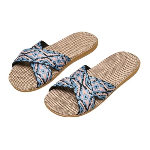 ZRHWSPD Strohpantoffeln Indoor Antislip Home Shoes Flat Sandals Casual Slippers(Color1,42-43) von ZRHWSPD
