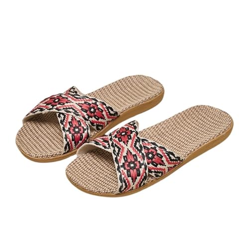 ZRHWSPD Strohpantoffeln Indoor Antislip Home Shoes Flat Sandals Casual Slippers(Color3,39-40) von ZRHWSPD