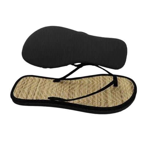 ZRHWSPD Strohpantoffeln Rattan Grass Flat Sandals Flip Flop Home Slippers(Black,38) von ZRHWSPD