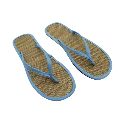 ZRHWSPD Strohpantoffeln Rattan Grass Flat Sandals Flip Flop Home Slippers(Blue,37) von ZRHWSPD