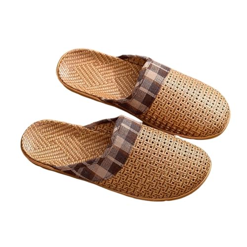 ZRHWSPD Strohpantoffeln Rattan Grass Woven Women's Couple Linen Breathable Straw Mat Shoe(Brown,35-36(35-36)) von ZRHWSPD