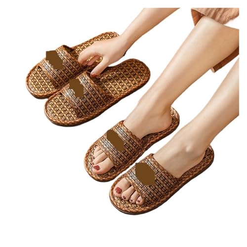 ZRHWSPD Strohpantoffeln Rattan Linen Slippers Wisteria Woven Indoor Slides Shoes(Color2,40-41) von ZRHWSPD