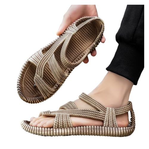 ZRHWSPD Strohpantoffeln Retro Rattan Straw Sandals Outer Wear Beach(Light brown,44-45) von ZRHWSPD