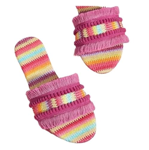 ZRHWSPD Strohpantoffeln Slides Hemp Front Toe Casual Shoes Straw Weaving(Rain bow,39) von ZRHWSPD