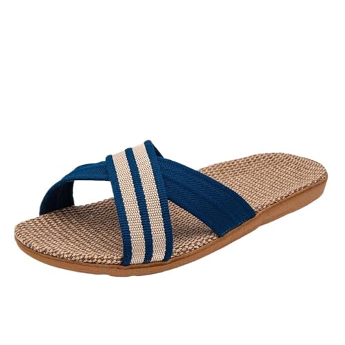 ZRHWSPD Strohpantoffeln Slippers Flat Sandals Linen Lightweight Casual(Blue,40-41) von ZRHWSPD