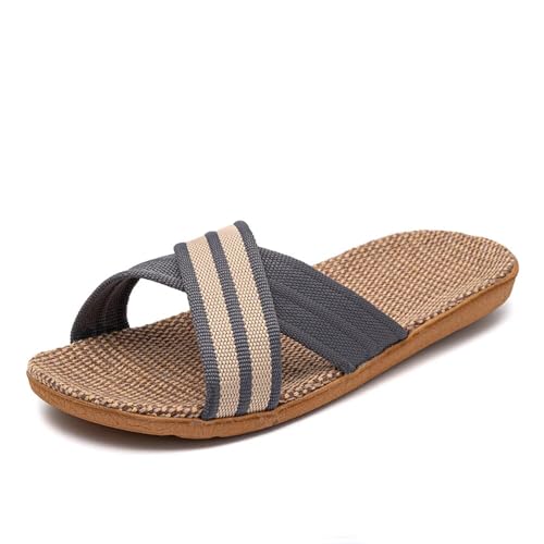 ZRHWSPD Strohpantoffeln Slippers Flat Sandals Linen Lightweight Casual(Grey,39-40) von ZRHWSPD