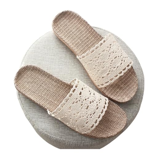 ZRHWSPD Strohpantoffeln Slippers Straw Mesh Slides Soft Breathable Flip Flops Shoes(Beige,35-36) von ZRHWSPD