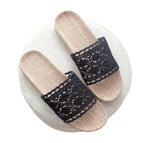 ZRHWSPD Strohpantoffeln Slippers Straw Mesh Slides Soft Breathable Flip Flops Shoes(Black,39-40) von ZRHWSPD