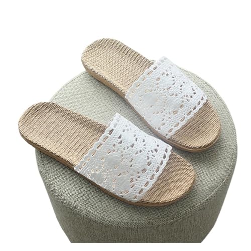 ZRHWSPD Strohpantoffeln Slippers Straw Mesh Slides Soft Breathable Flip Flops Shoes(White,39-40) von ZRHWSPD