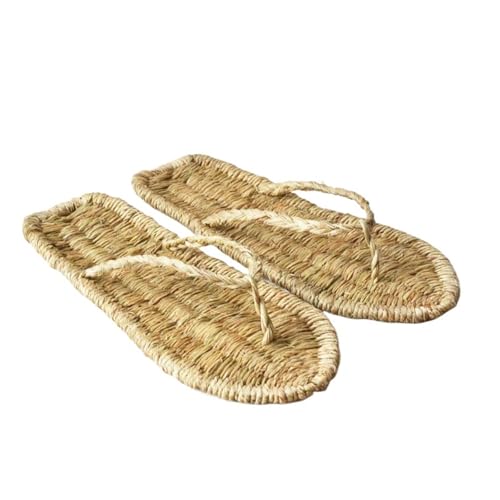 ZRHWSPD Strohpantoffeln Straw Sandals Drift Beach Perform Hand Woven Retro Shoes(38) von ZRHWSPD