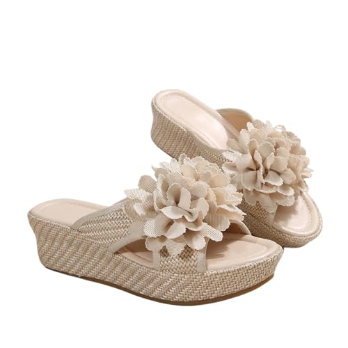 ZRHWSPD Strohpantoffeln Woman Heel Shoes Ladies Summer Rattan Platform Slide Slippers(43) von ZRHWSPD