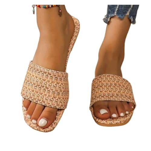 ZRHWSPD Strohpantoffeln Woman Rattan Cane Grass Weaving Shoes Vine Casual Slippers(Brown,40) von ZRHWSPD