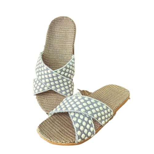ZRHWSPD Strohpantoffeln Women Slippers Lightweight Shoes Fashion Linen Flat Sandals(GReY,35-36) von ZRHWSPD