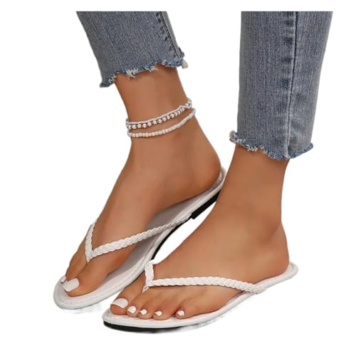 ZRHWSPD Strohpantoffeln Woven Beach Casual Shoes Comfortable Toe Flat Slippers(WHITE,40) von ZRHWSPD