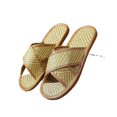 ZRHWSPD Strohpantoffeln Woven Rattan Sandals Flats Couple Breathable Cross(Color1,38-39) von ZRHWSPD