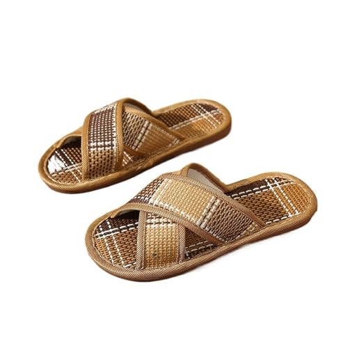 ZRHWSPD Strohpantoffeln Woven Rattan Sandals Flats Couple Breathable Cross(Color2,44-45) von ZRHWSPD