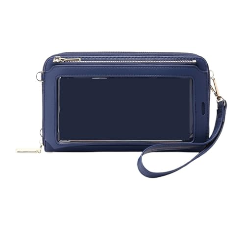 ZRHWSPD Umhängetasche Damen Blockieren von Touchscreen-Handytasche, funktionale Umhängetasche, lange Geldbörse(Deepblue) von ZRHWSPD