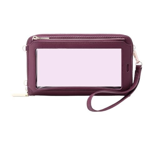 ZRHWSPD Umhängetasche Damen Blockieren von Touchscreen-Handytasche, funktionale Umhängetasche, lange Geldbörse(Winered) von ZRHWSPD